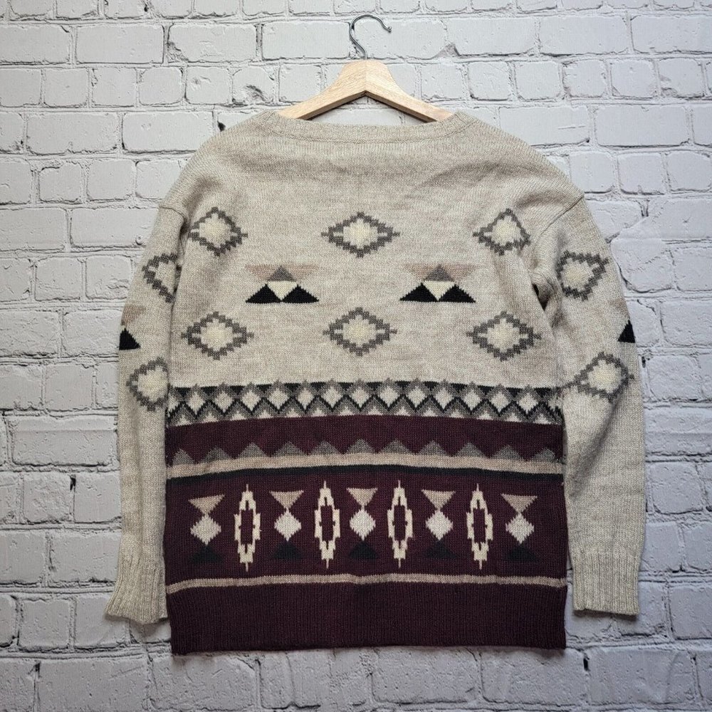 AEO American‎ Eagle Outfitters Wool Blend Brown Tribal Pattern Knit Sweater Sz S - Picture 9 of 12
